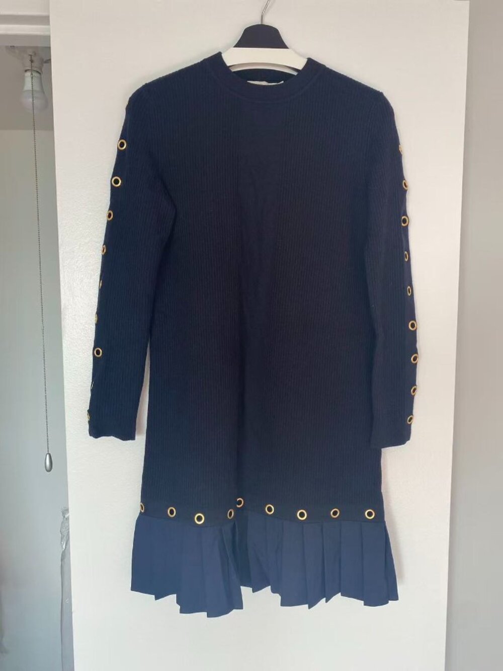 Tory Burch Navy Wool Grommet Sweater Dress